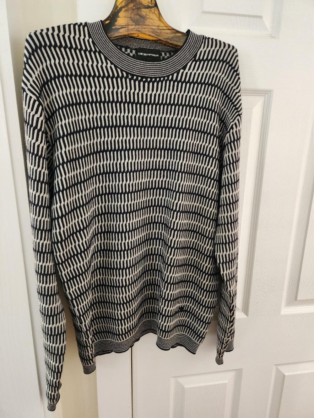 Emporio Armani Men's Pile Stitch Jacquard Wool Crewneck Sweater. Size L